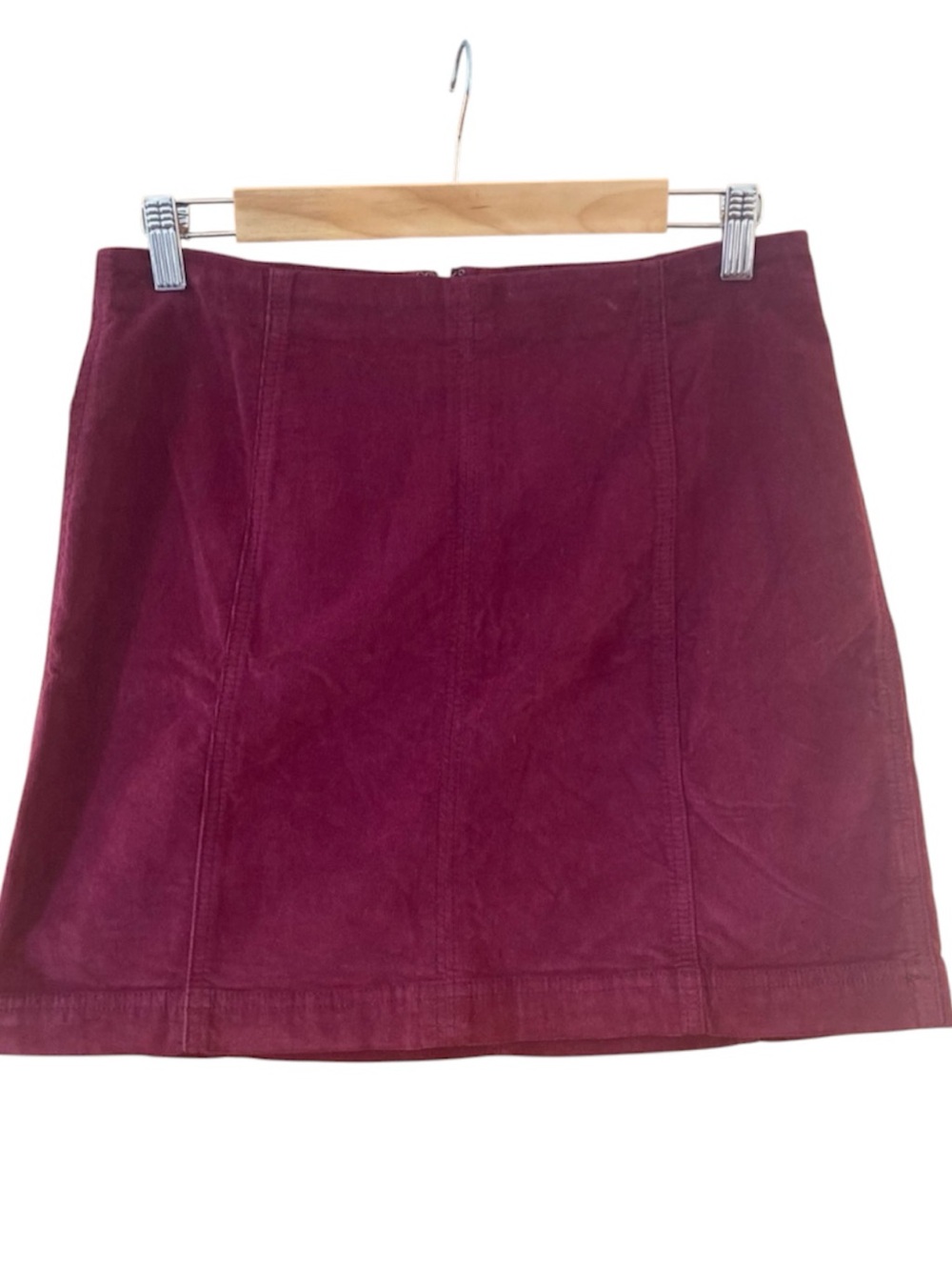 Free People Burgundy Corduroy High Rise Mini Skirt Size 12 Back Zip